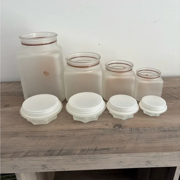 Vintage Retro Rare Anchor Hocking Frosted Glass Canister Floral Set